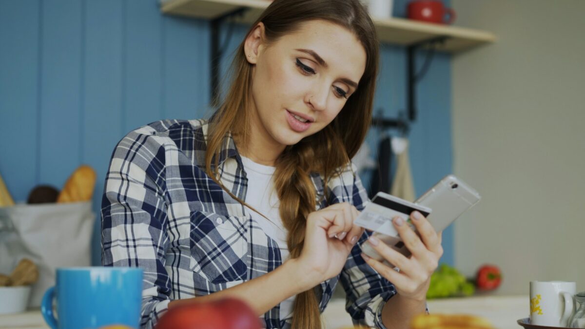 concerned shopper checking wallet bills