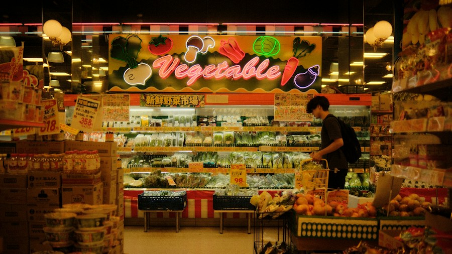 customer shopping in supermarket aisle