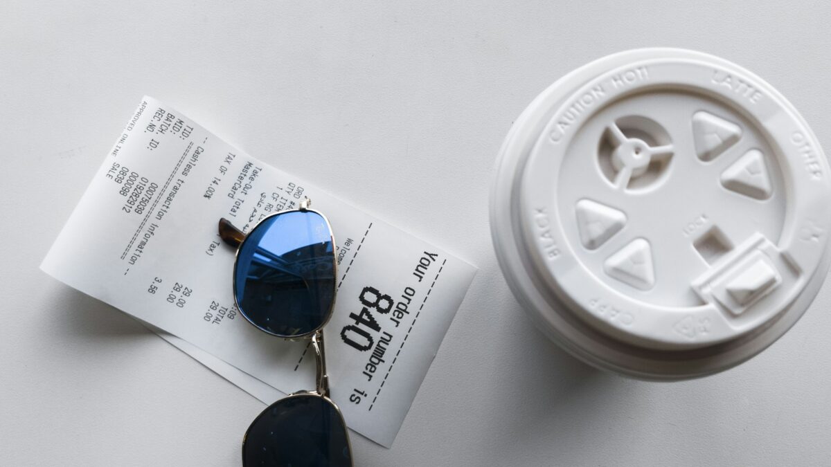 customer shopping receipt and price tag