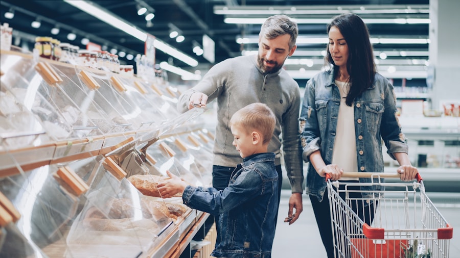 family grocery shopping produce