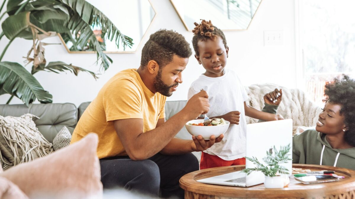 family reviewing household budget finances
