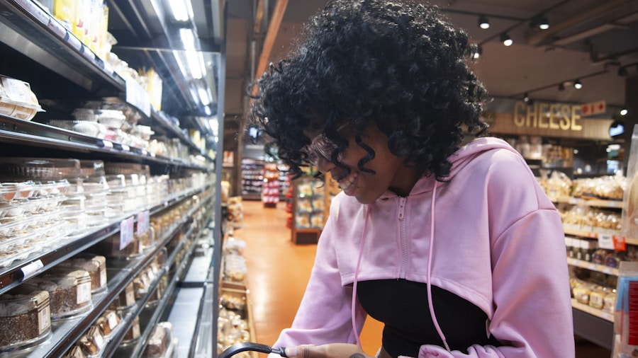 frustrated shopper checking grocery prices