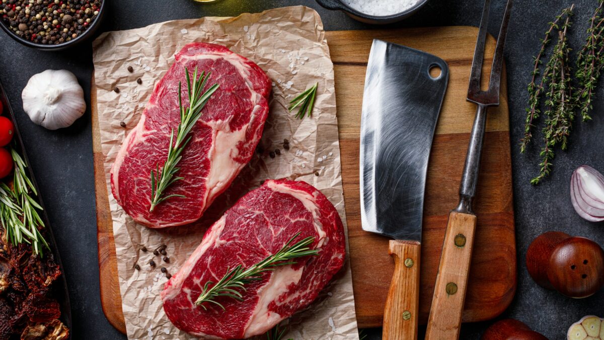 ground beef on cutting board