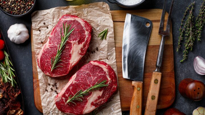 ground beef on cutting board