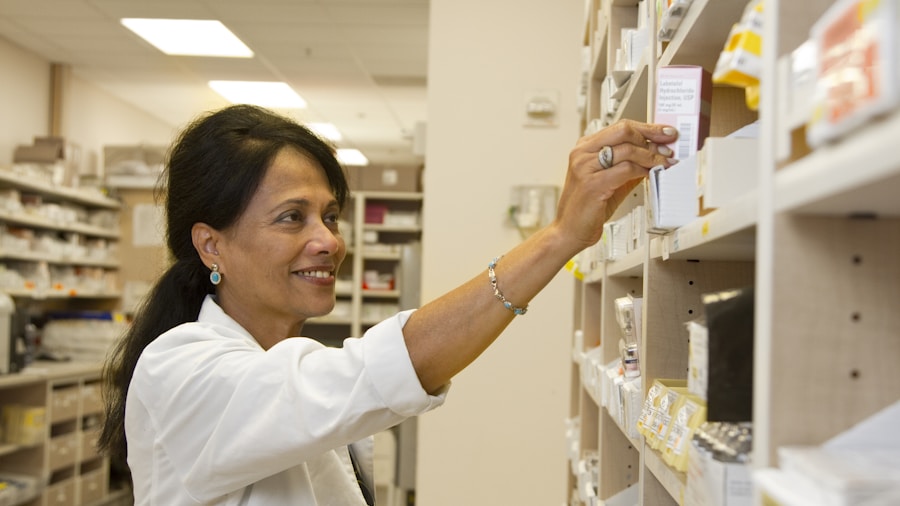 mature adult using pharmacy service