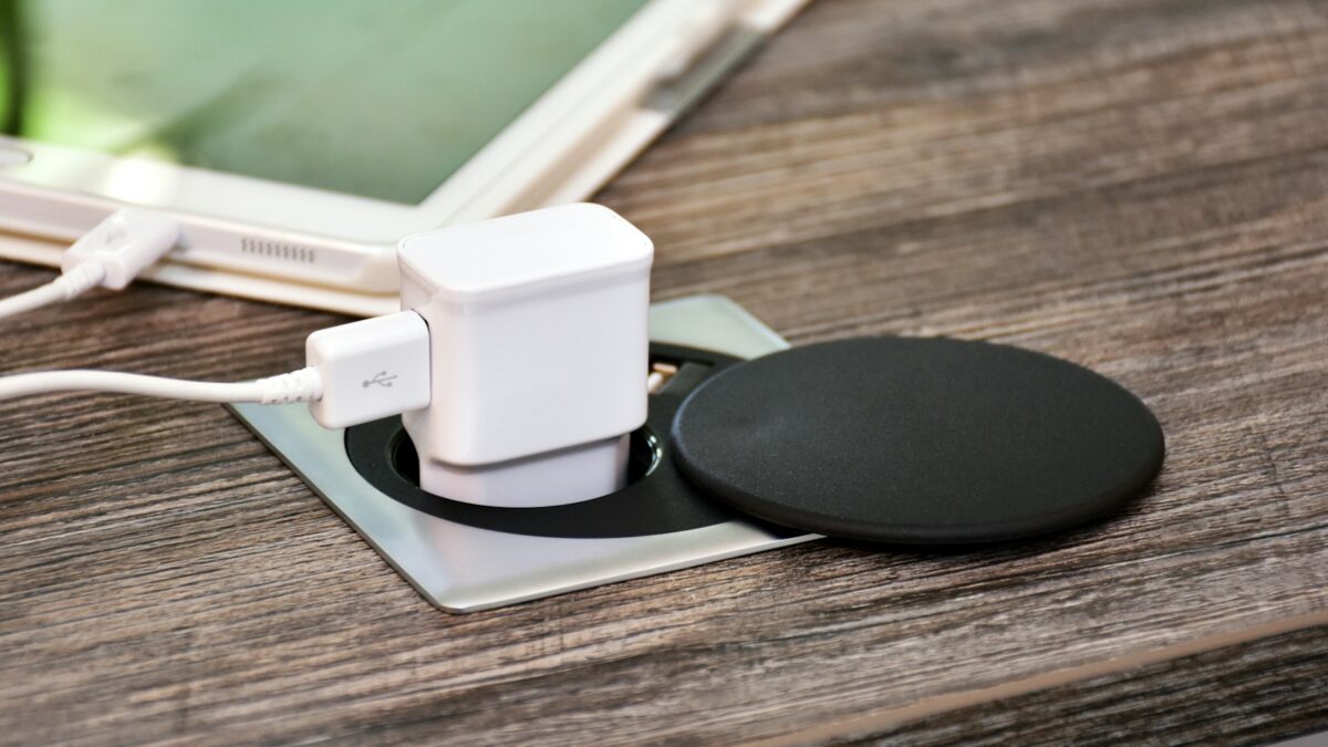 modern desk wireless charging phone