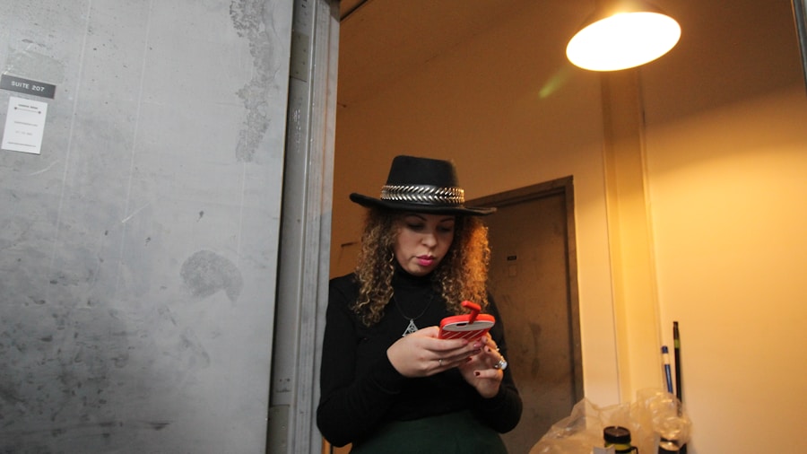 person using smartphone in warehouse