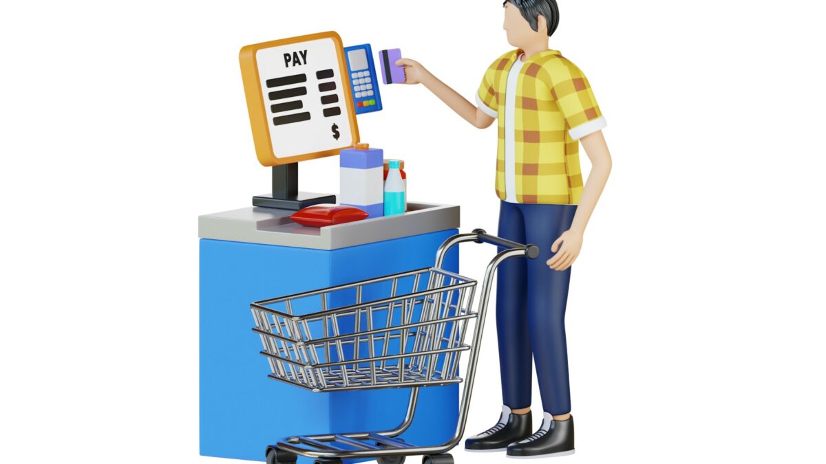 supermarket checkout customers shopping