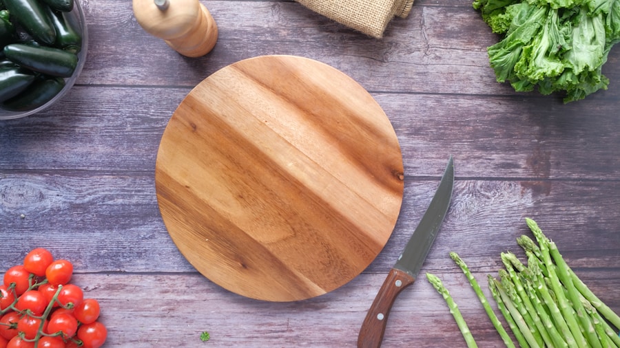 wooden cutting board fresh vegetables